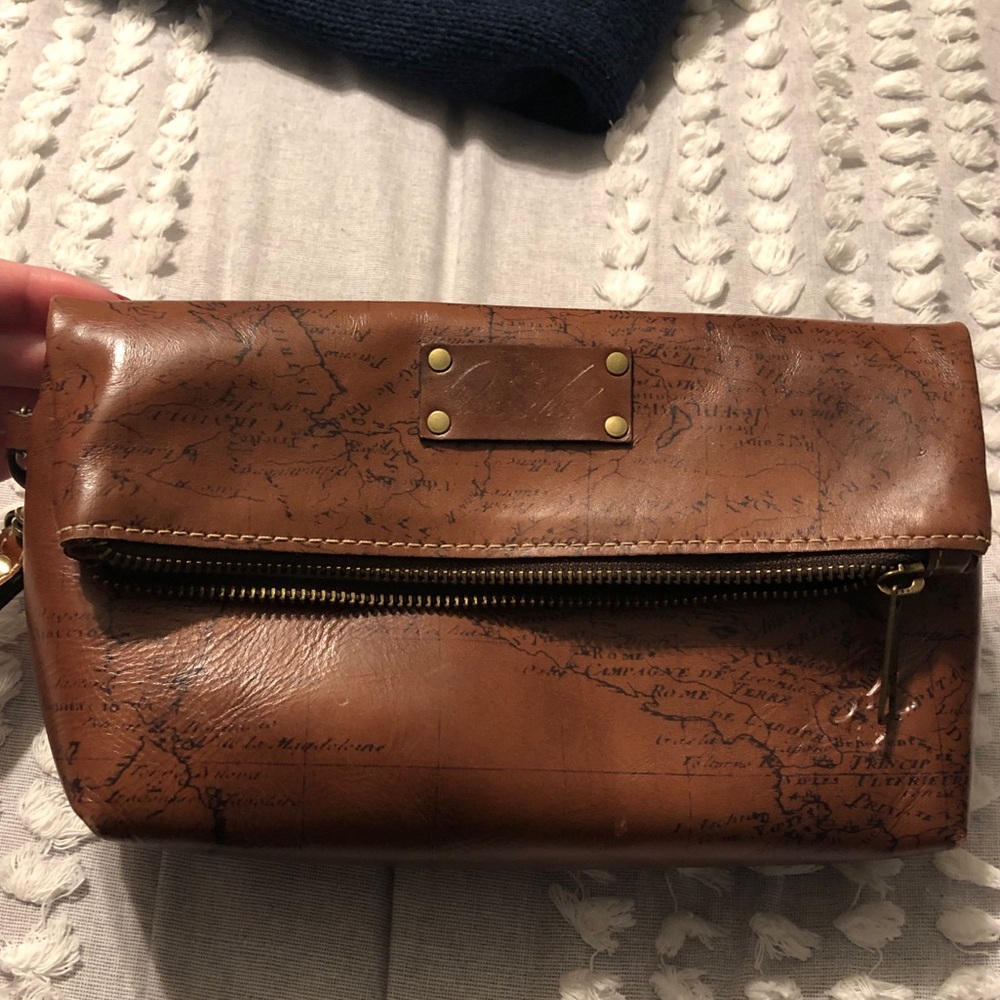 Patricia Nash Brown Map Print Leather Clutch